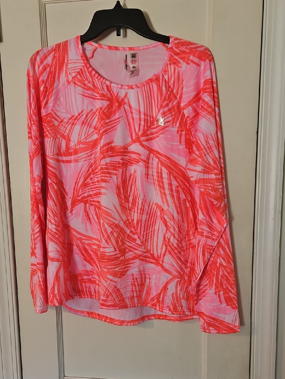 Zero Xposur Long-Sleeve Swim Women's Top - Neon Coral Palm Print